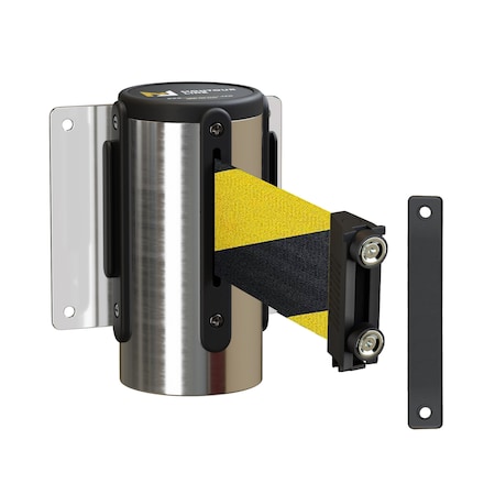 Montour Line Retractable Belt Barrier Wall Mnt PSteel Case Fixed 16ft. Blk/Ye Belt WM215-PS-BYD-F-M-160